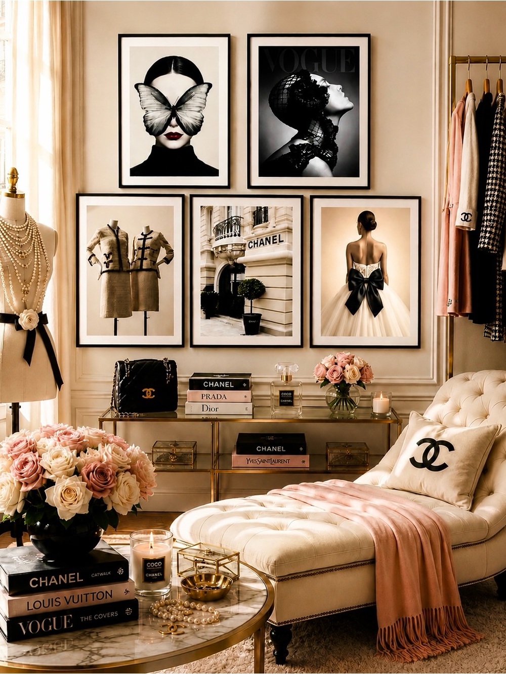Designer Inspired Fashion Wall Art Set of 5 Paris Gallery Prints Style A B C
